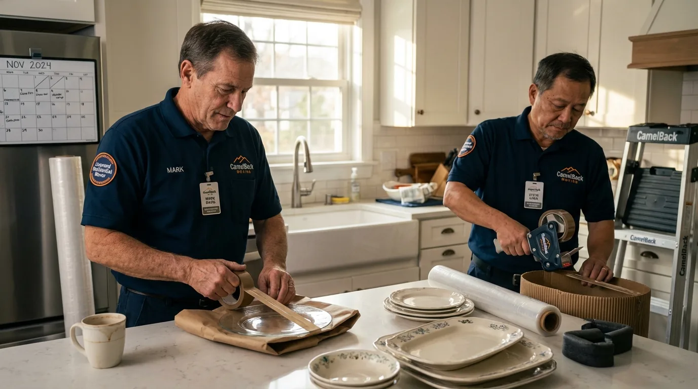 Professional crew packing kitchen dishware in El Reno, OK